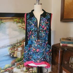 Nicole Miller floral chiffon loose top size Medium